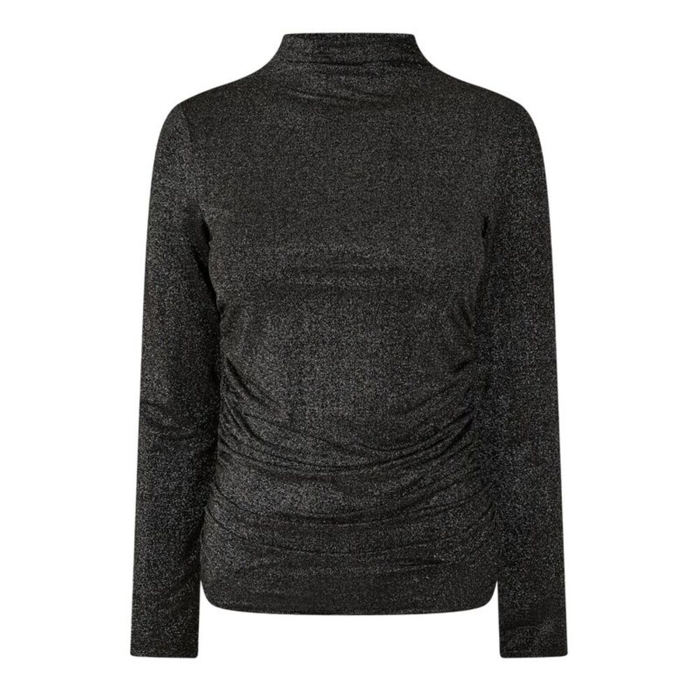Pieces Womens/Ladies Mock Neck Slim Short-Sleeved Blouse / Black